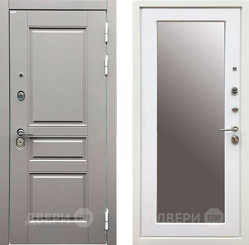 Входная металлическая Дверь Ратибор Лондон 3К с зеркалом Грей софт/Белый софт в Лобне