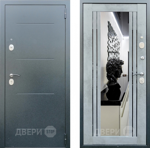 Входная металлическая Дверь Престиж Люкс с зеркалом Бетон в Лобне