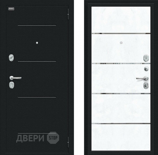 Входная металлическая Дверь Bravo Лайн Букле черное/Snow Art в Лобне