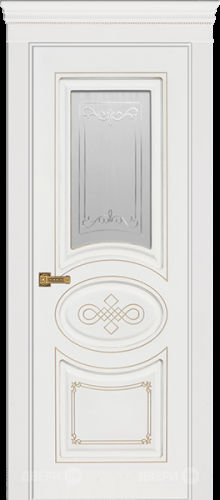Межкомнатная дверь Дверь Премьер ДО, белая эмаль, патина золото, мателюкс с фрезеровкой в Лобне
