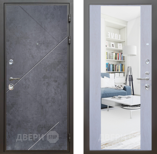 Входная металлическая Дверь Шелтер (SHELTER) Комфорт Бетон урбан индиго 12 с зеркалом Дуб филадельфия крем в Лобне