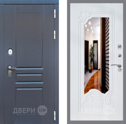 Входная металлическая Дверь Стоп ПЛАТИНУМ ЗкркалоФЛ-147 Ясень белый в Лобне