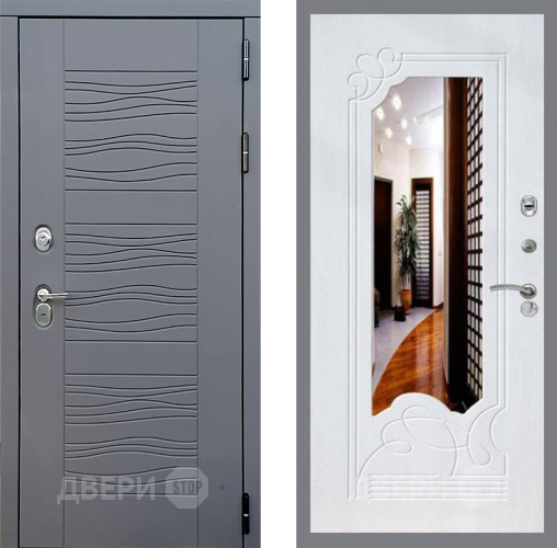 Входная металлическая Дверь Стоп СКАНДИ ЗкркалоФЛ-147 Ясень белый в Лобне