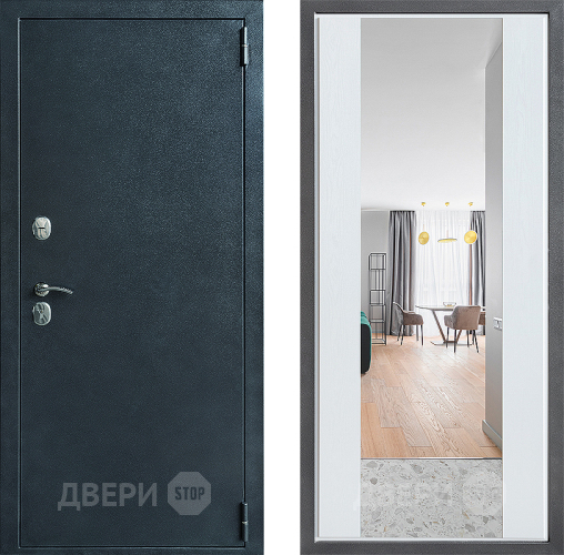 Дверь Дверной континент ДК-70 Дизайн ФЛЗ-1 Зеркало Белое дерево в Лобне