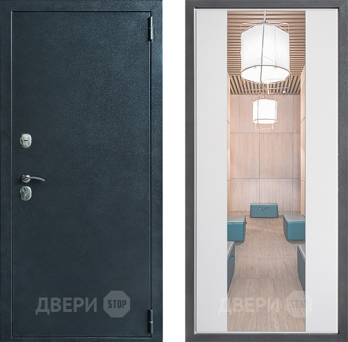 Входная металлическая Дверь Дверной континент ДК-70 Дизайн ФЛЗ-1 Зеркало Белый софт в Лобне