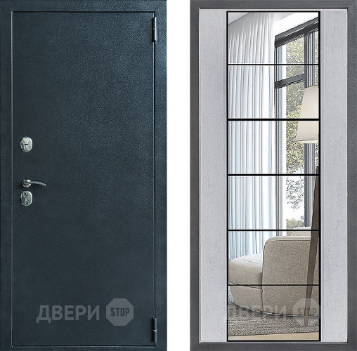 Входная металлическая Дверь Дверной континент ДК-70 Дизайн ФЛЗ-2 Зеркало Бетон светлый в Лобне