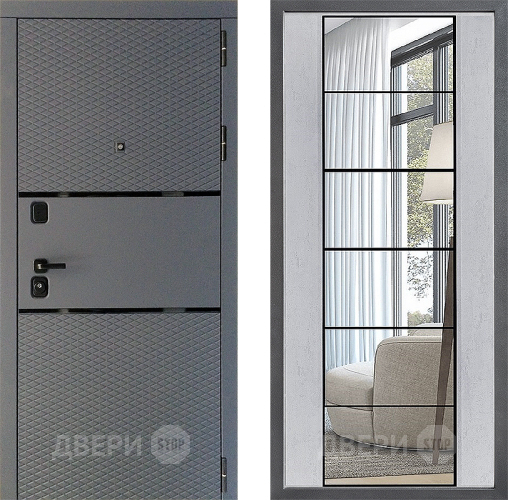 Входная металлическая Дверь Дверной континент Диамант Дизайн ФЛЗ-2 Зеркало Бетон светлый в Лобне