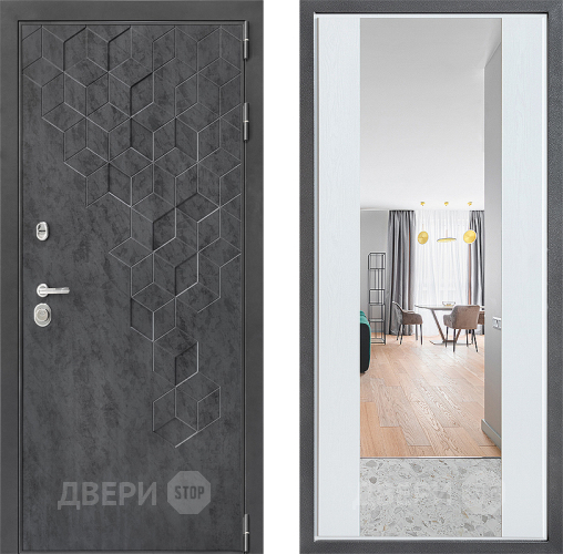 Входная металлическая Дверь Дверной континент ДК-3/713 ФЛЗ-1 Зеркало Белое дерево в Лобне