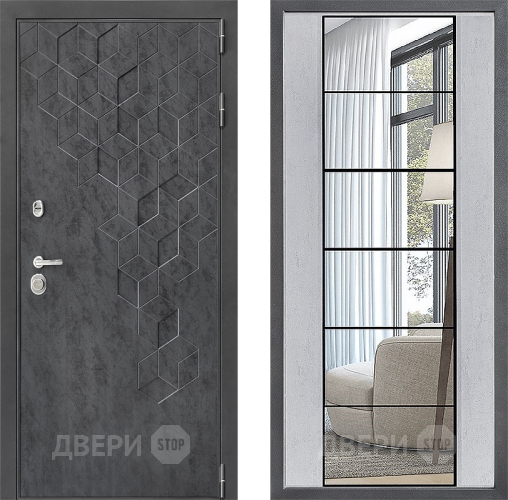 Входная металлическая Дверь Дверной континент ДК-3/713 ФЛЗ-2 Зеркало Бетон светлый в Лобне