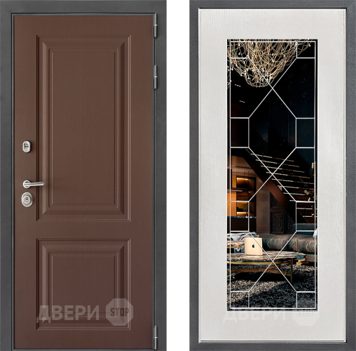 Входная металлическая Дверь Дверной континент ДК-3/729 ФЛ-Тиффани Зеркало Белое дерево в Лобне
