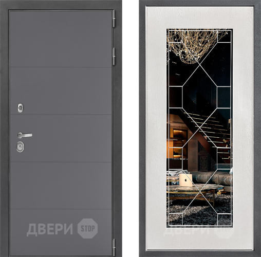 Входная металлическая Дверь Дверной континент ДК-3/649 ФЛ-Тиффани Зеркало Белое дерево в Лобне