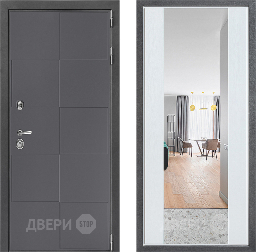 Входная металлическая Дверь Дверной континент ДК-3/606 ФЛЗ-1 Зеркало Белое дерево в Лобне