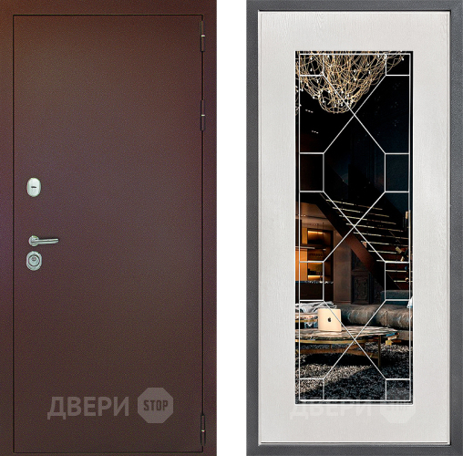 Входная металлическая Дверь Дверной континент Рубикон Медь Дизайн ФЛ-Тиффани Зеркало Белое дерево в Лобне