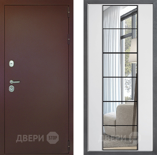 Входная металлическая Дверь Дверной континент Рубикон Медь Дизайн ФЛЗ-2 Зеркало Белый софт в Лобне