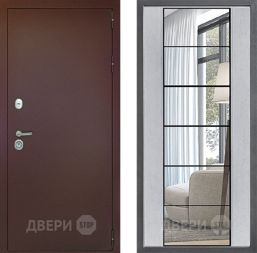 Входная металлическая Дверь Дверной континент Рубикон Медь Дизайн ФЛЗ-2 Зеркало Бетон светлый в Лобне