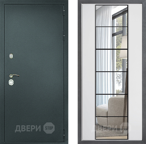 Входная металлическая Дверь Дверной континент Рубикон Серебро Дизайн ФЛЗ-2 Зеркало Белый софт в Лобне