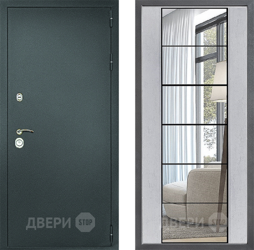 Входная металлическая Дверь Дверной континент Рубикон Серебро Дизайн ФЛЗ-2 Зеркало Бетон светлый в Лобне
