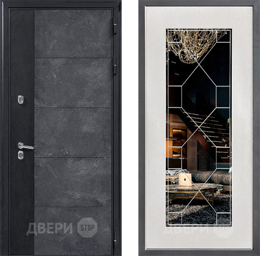 Дверь Дверной континент ДК-15 Бетон ТЕРМО ФЛ-Тиффани Зеркало Белое дерево в Лобне