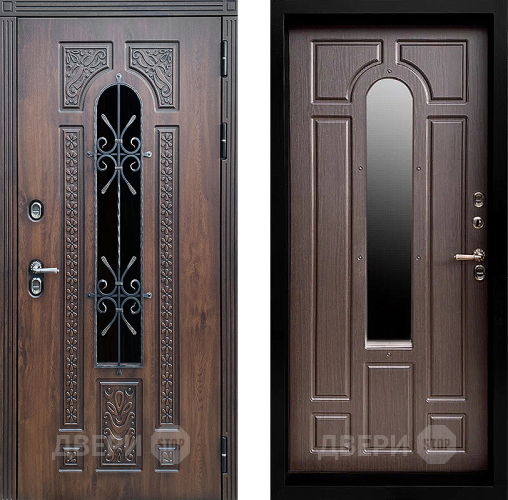 Входная металлическая Дверь Престиж TERMO с терморазрывом Лацио Дуб с окном и ковкой Венге в Лобне