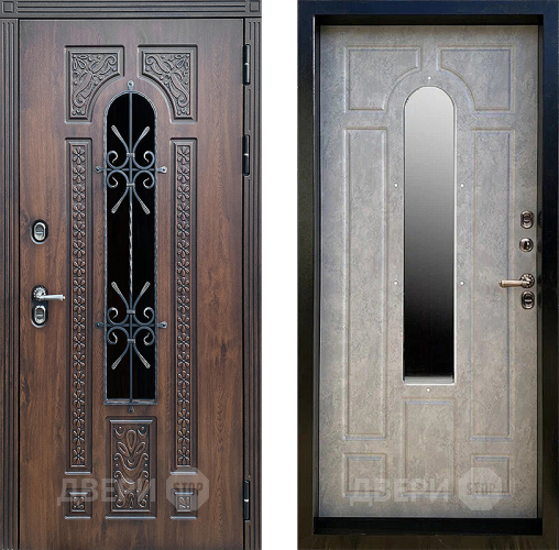 Входная металлическая Дверь Престиж TERMO с терморазрывом Лацио Дуб с окном и ковкой Бетон светлый в Лобне