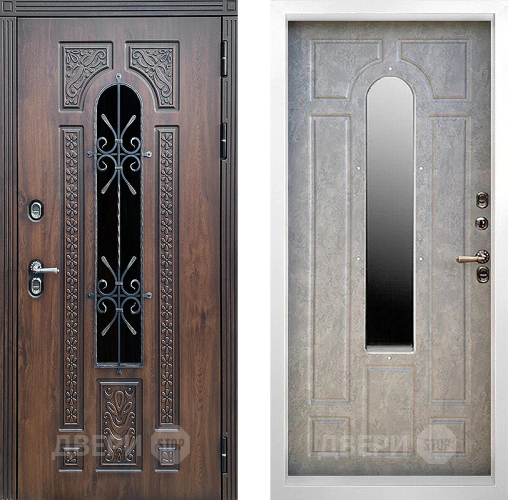 Дверь Престиж TERMO с терморазрывом Лацио Дуб White с окном и ковкой Бетон светлый в Лобне