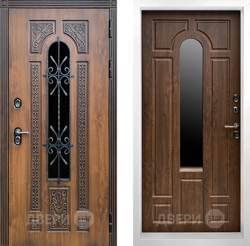 Входная металлическая Дверь Престиж TERMO с терморазрывом Лацио Орех White с окном и ковкой Дуб в Лобне