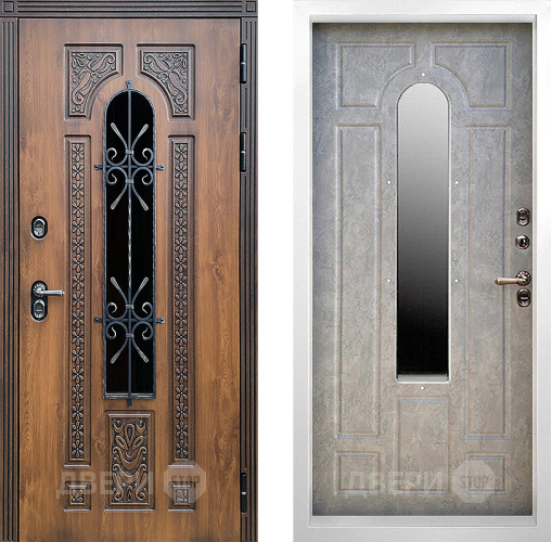 Дверь Престиж TERMO с терморазрывом Лацио Орех White с окном и ковкой Бетон светлый в Лобне