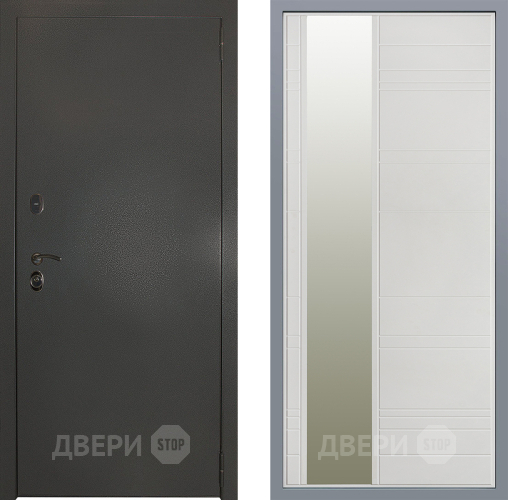 Дверь Заводские двери Эталон 3к антик серебро Зеркало Лира Белый софт в Лобне