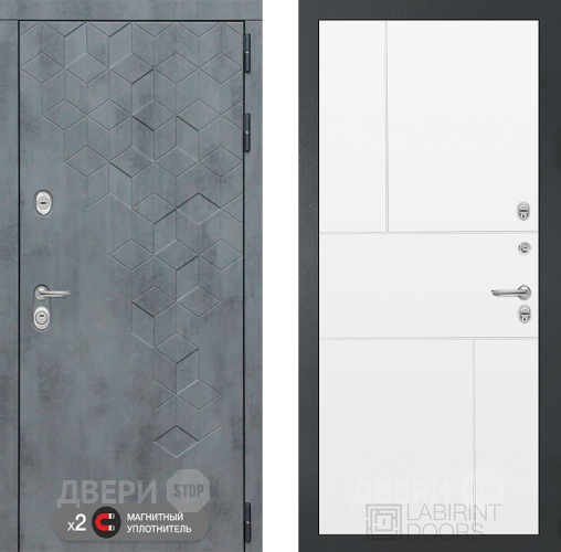 Входная металлическая Дверь Лабиринт (LABIRINT) Бетон 21 Белый софт в Лобне