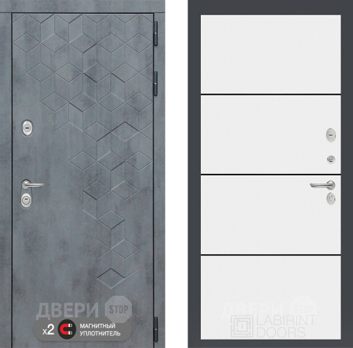 Входная металлическая Дверь Лабиринт (LABIRINT) Бетон 25 Белый софт в Лобне