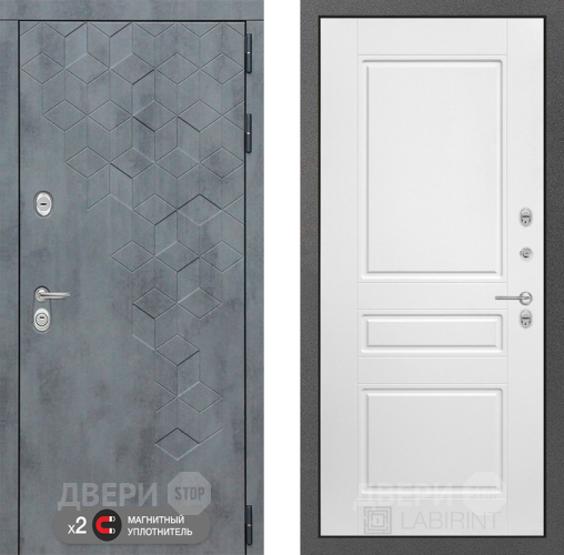 Входная металлическая Дверь Лабиринт (LABIRINT) Бетон 03 Белый софт в Лобне