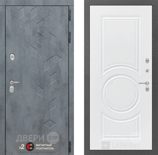 Входная металлическая Дверь Лабиринт (LABIRINT) Бетон 23 Белый софт в Лобне