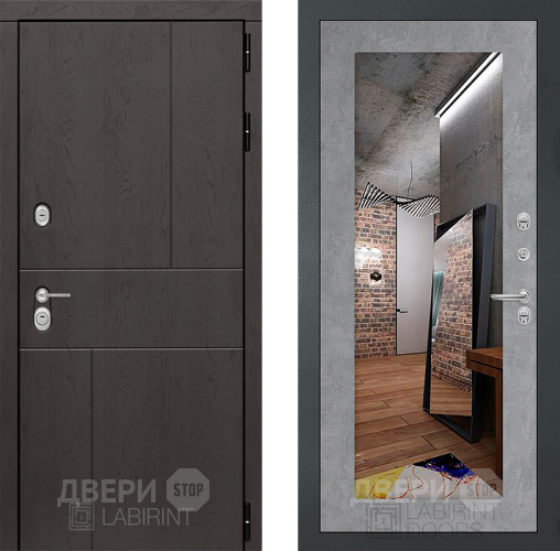 Входная металлическая Дверь Лабиринт (LABIRINT) Urban Зеркало 18 Бетон светлый в Лобне