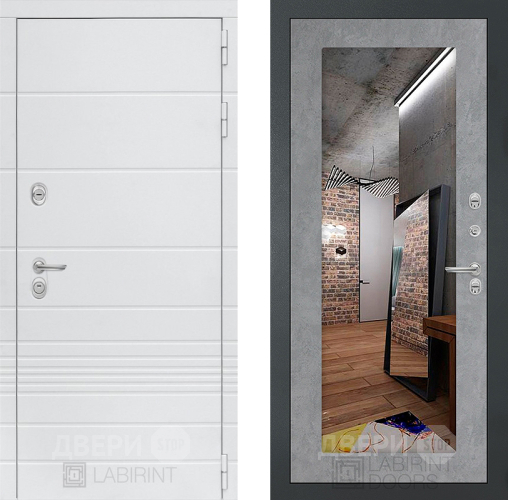 Входная металлическая Дверь Лабиринт (LABIRINT) Трендо Зеркало 18 Бетон светлый в Лобне