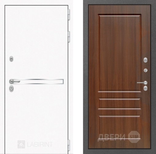 Входная металлическая Дверь Лабиринт (LABIRINT) Лайн White 03 Орех бренди в Лобне