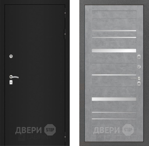 Входная металлическая Дверь Лабиринт (LABIRINT) Classic шагрень черная 20 Бетон светлый в Лобне