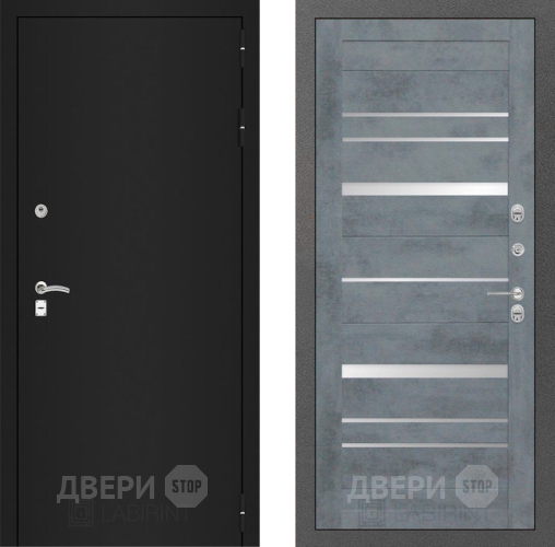 Входная металлическая Дверь Лабиринт (LABIRINT) Classic шагрень черная 20 Бетон темный в Лобне