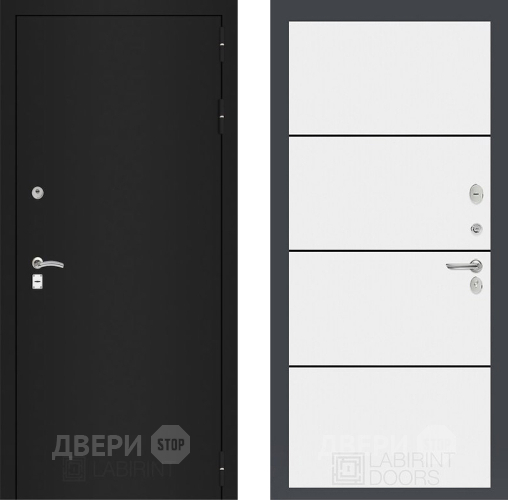 Дверь Лабиринт (LABIRINT) Classic шагрень черная 25 Белый софт в Лобне