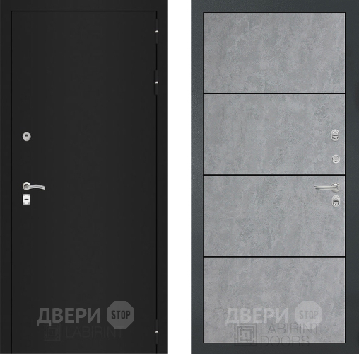 Входная металлическая Дверь Лабиринт (LABIRINT) Classic шагрень черная 25 Бетон светлый в Лобне