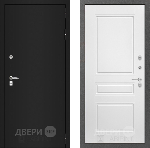 Дверь Лабиринт (LABIRINT) Classic шагрень черная 03 Белый софт в Лобне
