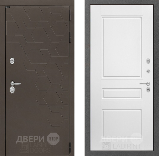 Входная металлическая Дверь Лабиринт (LABIRINT) Смоки 03 Белый софт в Лобне
