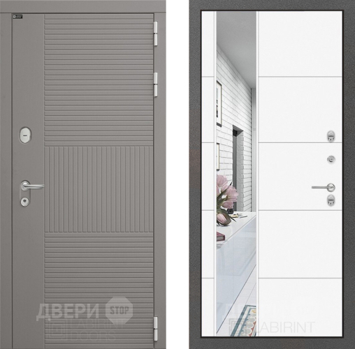 Входная металлическая Дверь Лабиринт (LABIRINT) Формо Зеркало 19 Белый софт в Лобне