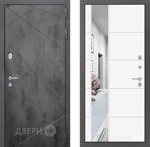 Входная металлическая Дверь Лабиринт (LABIRINT) Лофт Зеркало 19 Белый софт в Лобне