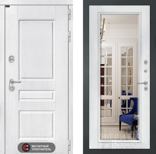 Дверь Лабиринт (LABIRINT) Versal Зеркало Фацет с багетом Белый софт в Лобне