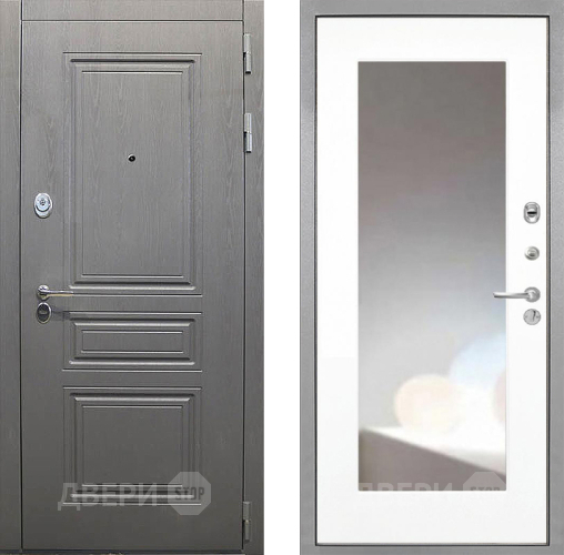 Входная металлическая Дверь Интекрон (INTECRON) Брайтон Графит ФЛЗ-120-М Зеркало Белый матовый в Лобне