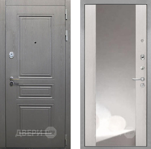 Входная металлическая Дверь Интекрон (INTECRON) Брайтон Графит ФЛЗ-516 Зеркало Сосна белая в Лобне