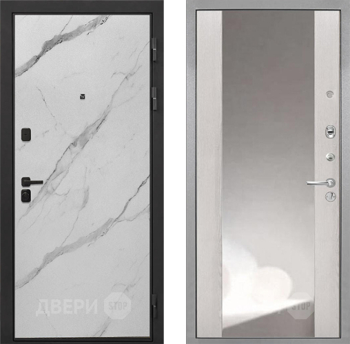Входная металлическая Дверь Интекрон (INTECRON) Профит Black Мрамор Арктик ФЛЗ-516 Зеркало Сосна белая в Лобне