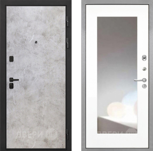 Входная металлическая Дверь Интекрон (INTECRON) Профит Black Мрамор Светлый ФЛЗ-120-М Зеркало Белый матовый в Лобне