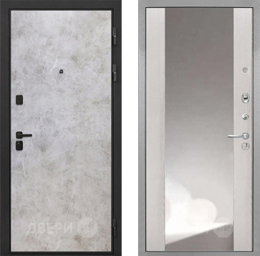 Входная металлическая Дверь Интекрон (INTECRON) Профит Black Мрамор Светлый ФЛЗ-516 Зеркало Сосна белая в Лобне