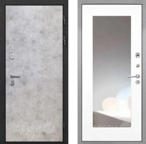Входная металлическая Дверь Интекрон (INTECRON) Гектор Мрамор Светлый ФЛЗ-120-М Зеркало Белый матовый в Лобне